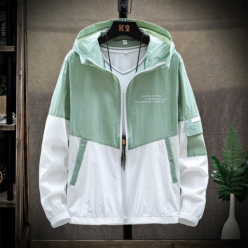 2025 Summer Skin Coats Men Ultra Light UV Sun Protection Big Size Hooded Windbreaker Jacket Men Striped Casual Outwear