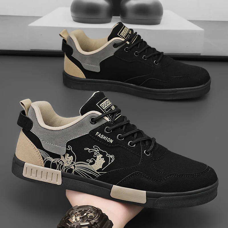 Men’s easy to wipe clean casual shoes, good grip, low top lace-up sneakers, men’s shoes