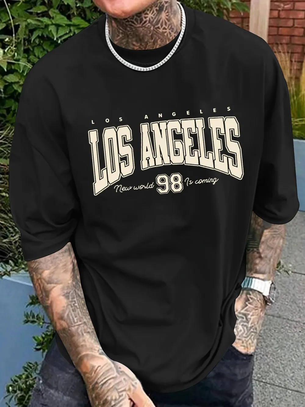 Fashionable new men’s summer Los Angeles printed breathable round neck T-shirt outdoor casual versatile top