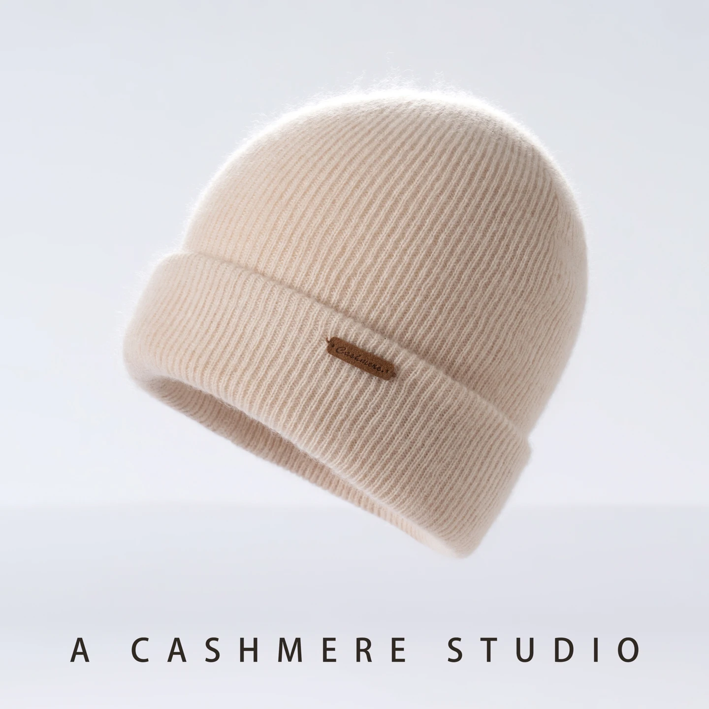 100% Cashmere Hat For Women Men Outdoor 2-Layer Thickened Warm Winter Hats Solid Caps Knit Seamless Beanie Hat Unisex