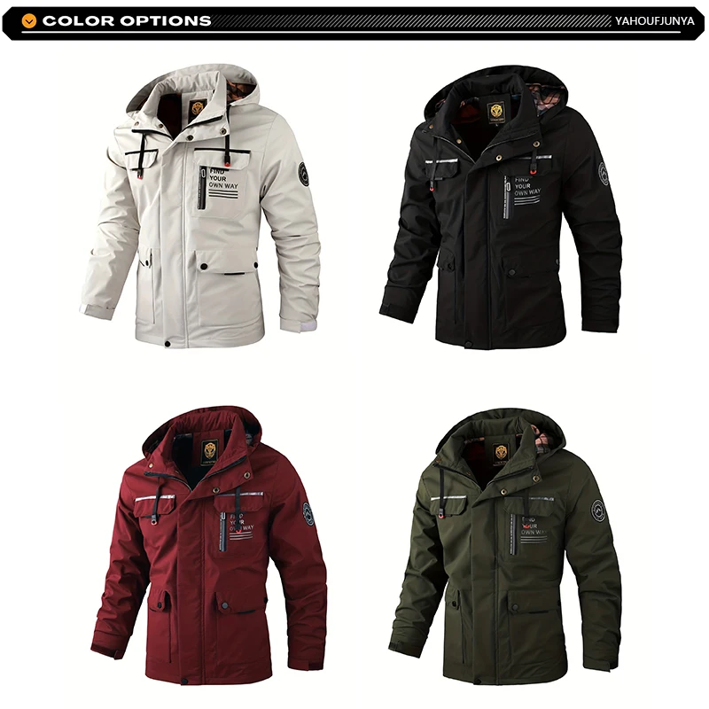 2025 Spring Autumn Men Outdoor Windbreak Removable Hooded Jacket Men Solid Casual Fashion Loose Jacket Coat Male Clothing Tops