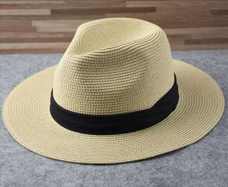 Male Foldable Big Head Straw Hat Panama Summer Outdoors Cowboy Hat Sandy Beach Sun Hats Man Plus Size Fedora Hat 57CM 60CM 64CM