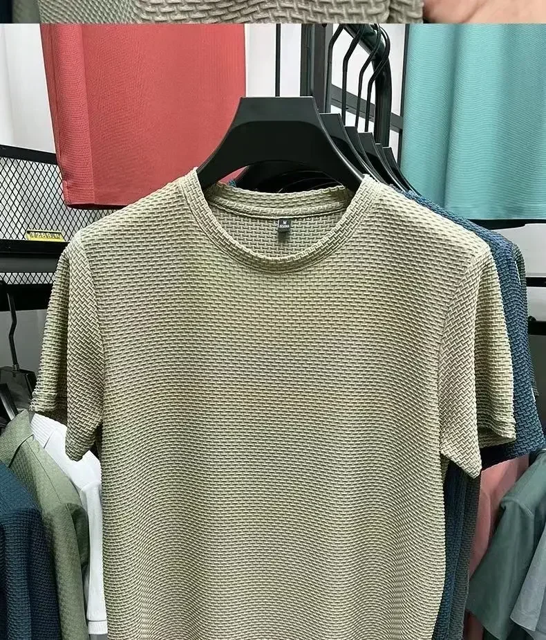 Summer Men’s Round Neck Short Sleeved T-shirt M-5XL Oversize Wrinkle Resistant Breathable Top Texture Fabric Versatile Tees