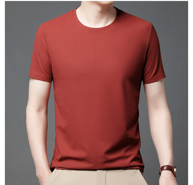 Short sleeved Polo shirShort sleeved Waffle Solid Polot fashion splicing men’s round neck top cotton daily short sleeved T-shirt