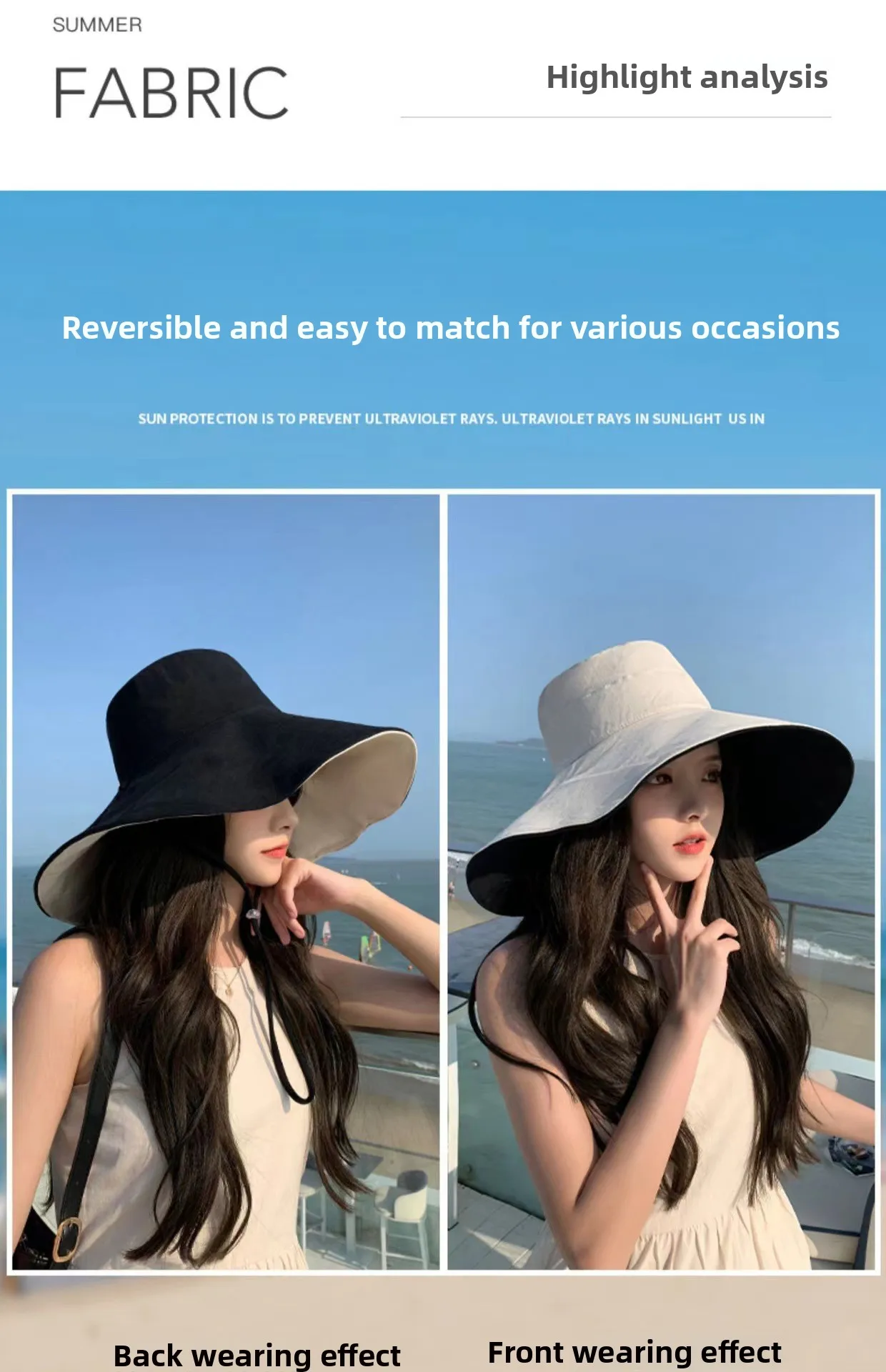 1Pc Doublesided Largebrim Hat Perfect for Summer Beach Style Outdoor Commuting Vacation Sun Protection Fashionable and Versatile