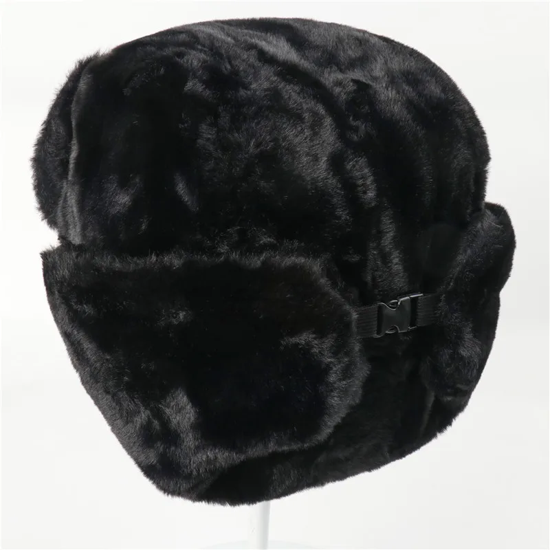 Soviet Army Military Badge Russia Ushanka Bomber Hats Pilot Trapper trooper Hat Winter Faux Rabbit Fur Earflap Men Snow Caps