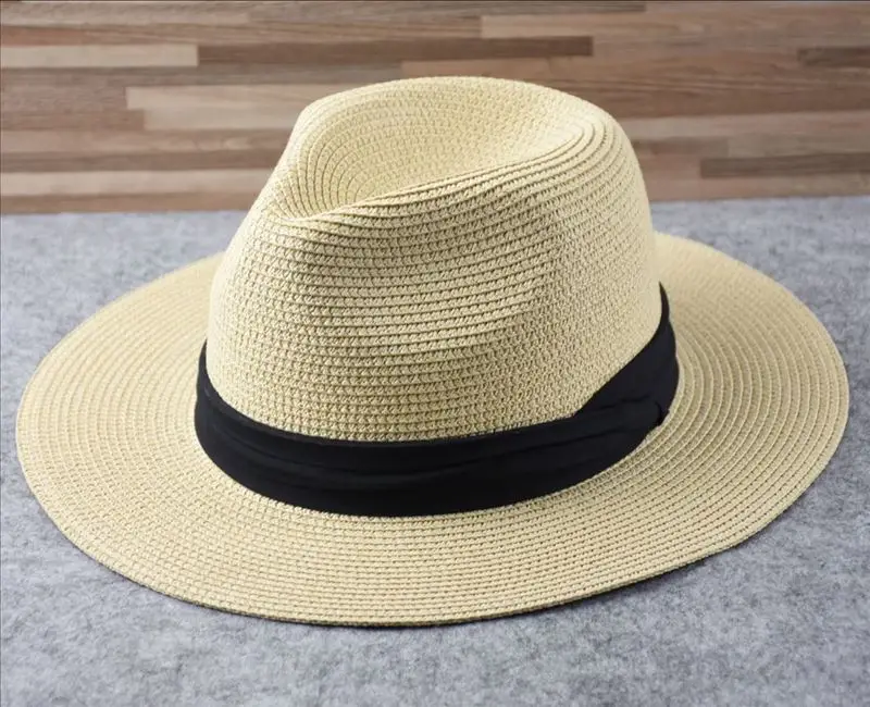 Male Foldable Big Head Straw Hat Panama Summer Outdoors Cowboy Hat Sandy Beach Sun Hats Man Plus Size Fedora Hat 57CM 60CM 64CM