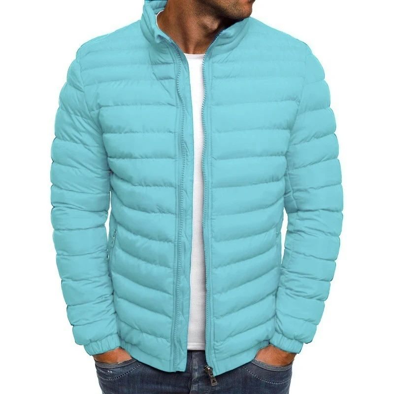 Winter men’s stand up collar warm jacket street fashion casual solid color business zipper thin winter outdoor jacket