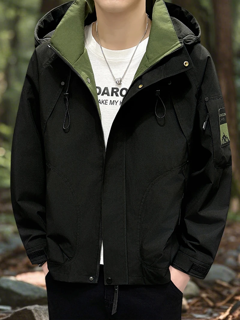 Waterproof Jacket Men Outdoor Softshell Zip Up Hooded Jacket Windbreaker Hiking Camping Coats Lightweight Spring Autumn Coats