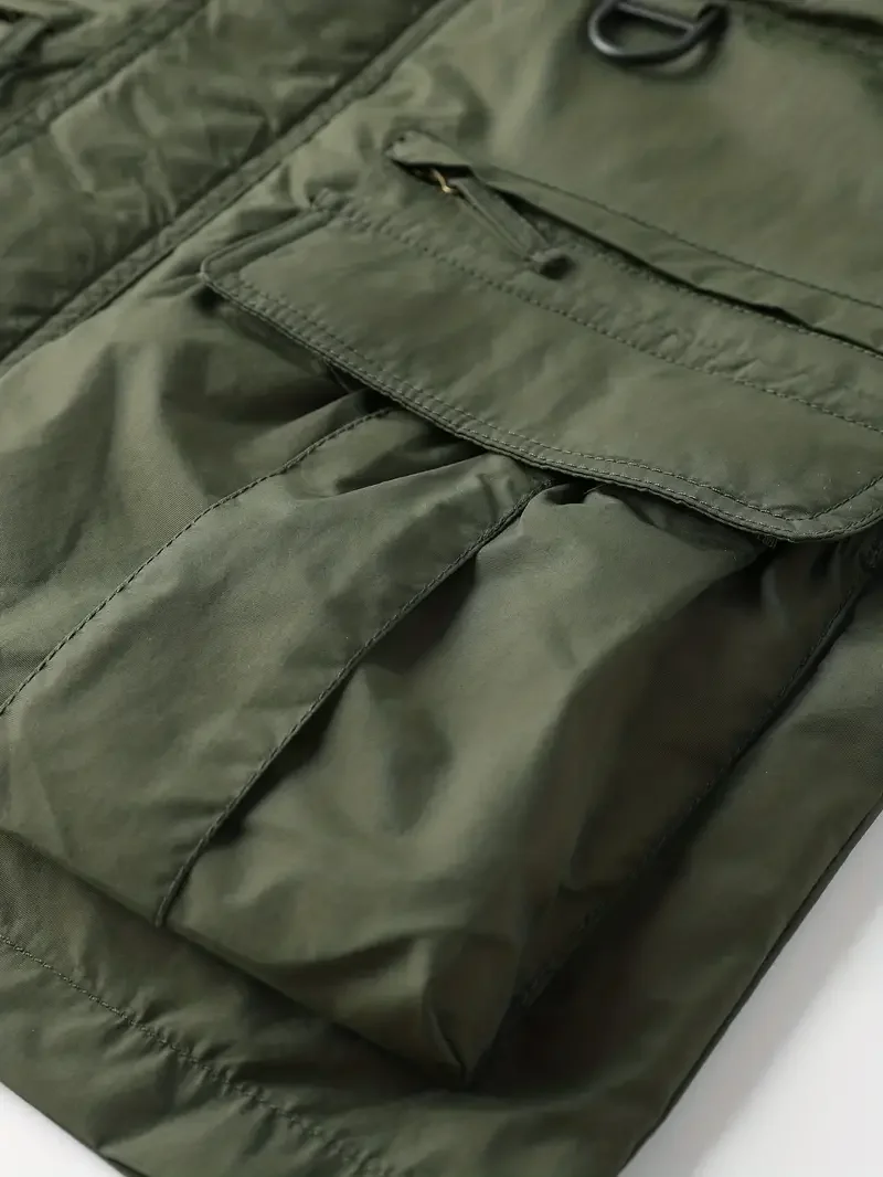 Detachable windproof sleeved hooded jacket suitable for outdoor activities men’s casual waterproof multi pocket jacket vest