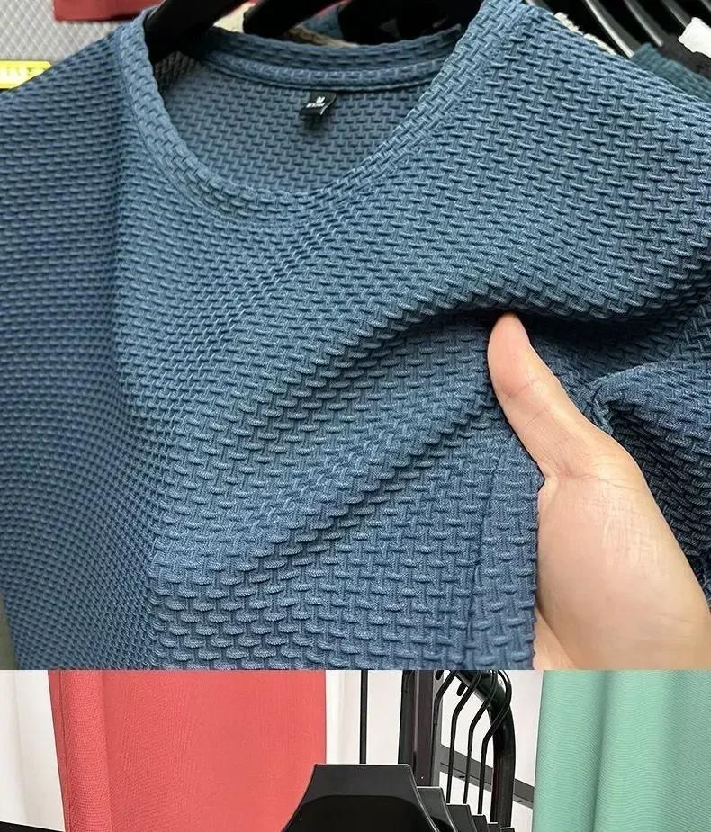 Summer Men’s Round Neck Short Sleeved T-shirt M-5XL Oversize Wrinkle Resistant Breathable Top Texture Fabric Versatile Tees