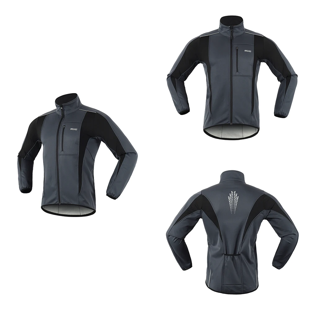 ARSUXEO Men’s Winter Cycling Jacket Thermal Fleece Softshell Windbreaker Waterproof Breathable Reflective Bicycle Clothing