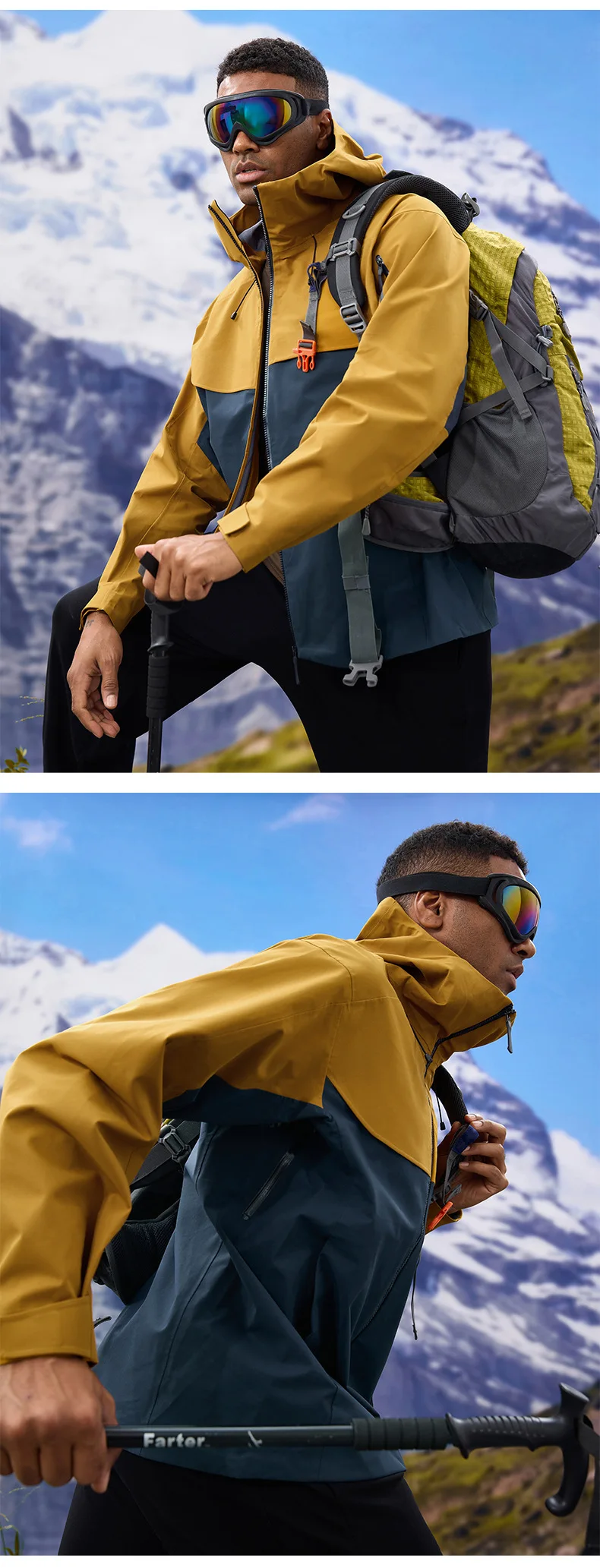 Autumn and winter hard-shell windbreaker windproof rainproof breathable outdoor hiking mountaineering ski suit hooded jacket