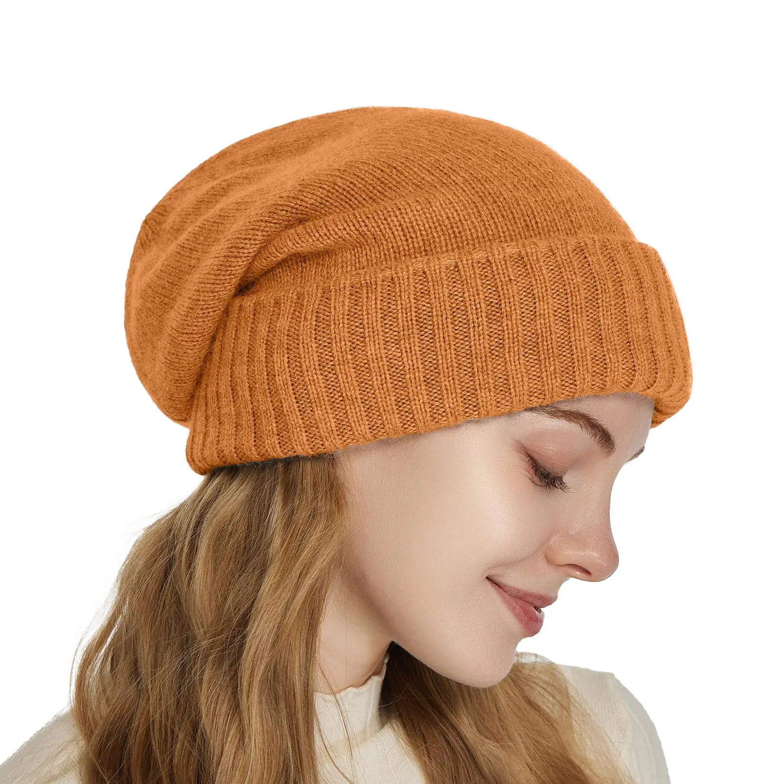 100shmere Beanie Hat for Women’s Winter Satin Lined Knitted Solid Skullies Cap Silk Lining Soft Warm Slouchy Bonnet