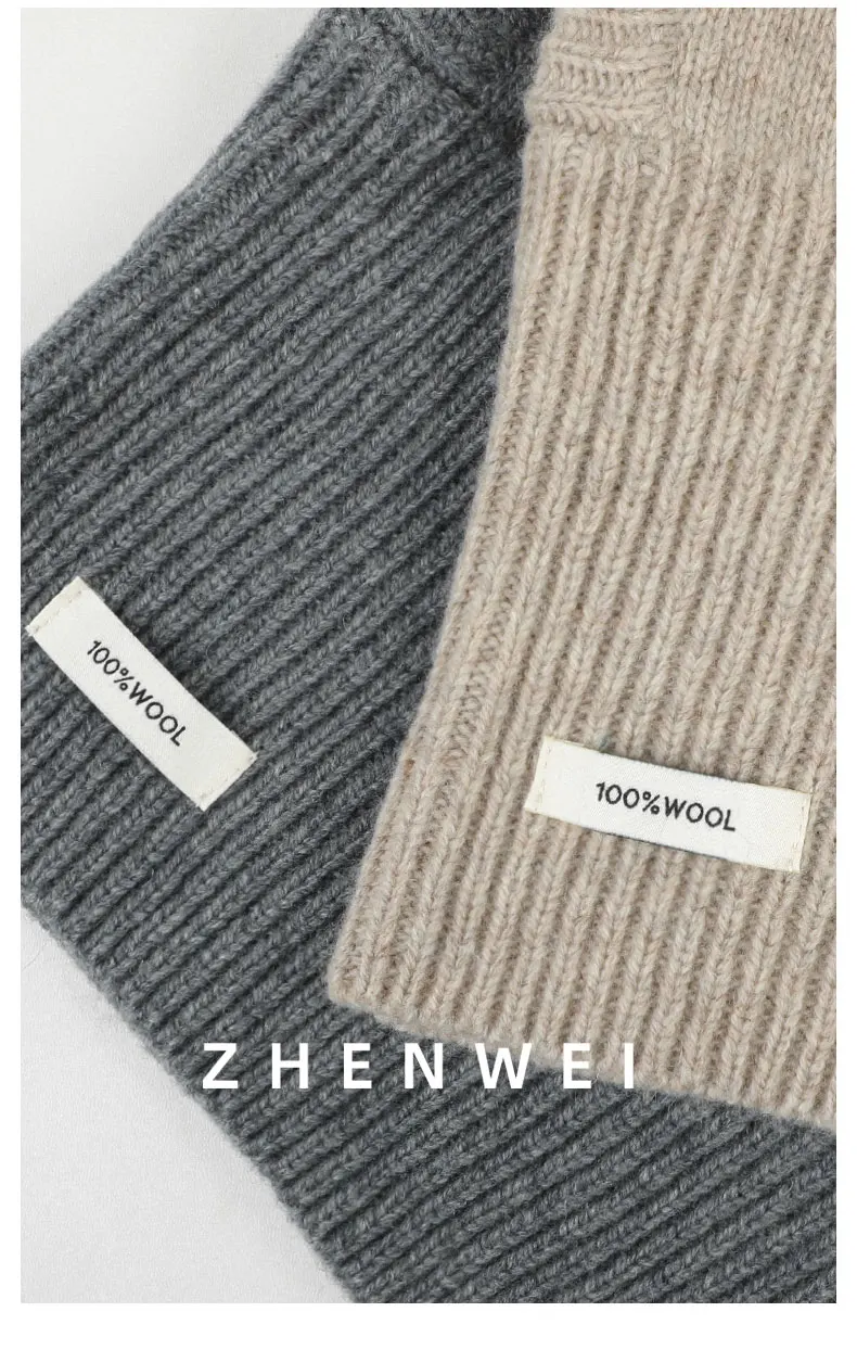 High Quality 100% Wool Slouchy Balaclava Hat for Women Knitted Scarf Hood Beanies Winter Warm Skiing Hat Outdoor Ear Protection