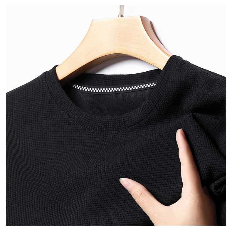 Short sleeved Polo shirShort sleeved Waffle Solid Polot fashion splicing men’s round neck top cotton daily short sleeved T-shirt