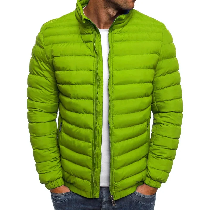 Winter men’s stand up collar warm jacket street fashion casual solid color business zipper thin winter outdoor jacket