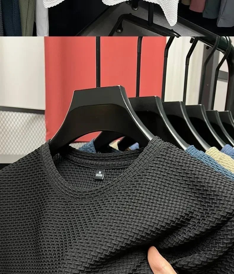 Summer Men’s Round Neck Short Sleeved T-shirt M-5XL Oversize Wrinkle Resistant Breathable Top Texture Fabric Versatile Tees