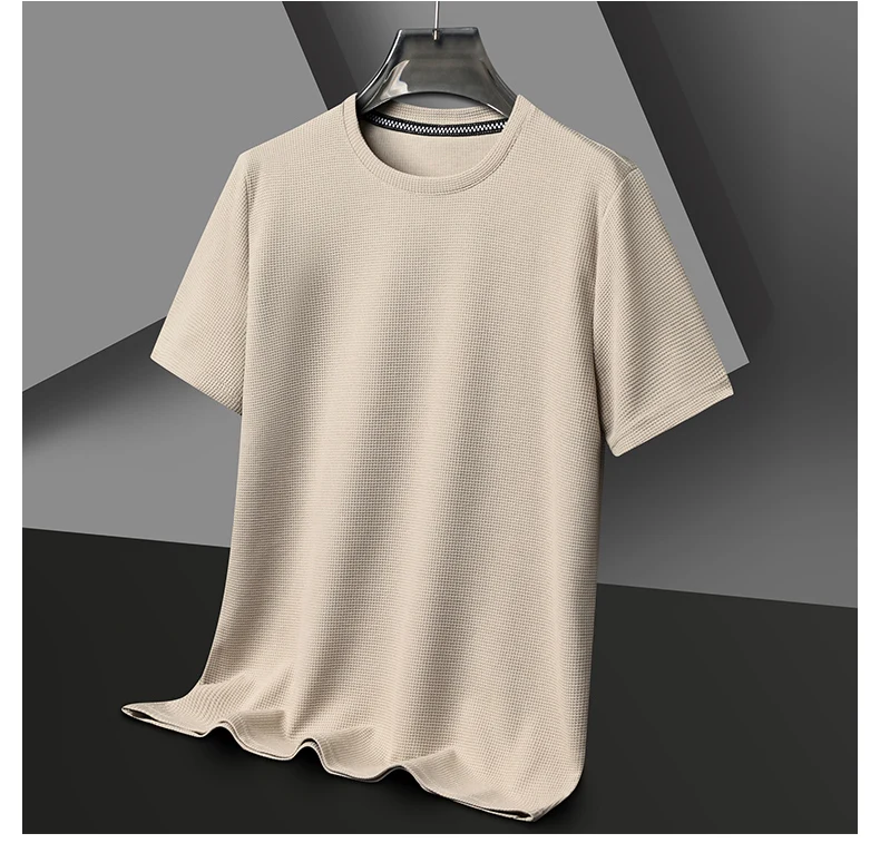 Short sleeved Polo shirShort sleeved Waffle Solid Polot fashion splicing men’s round neck top cotton daily short sleeved T-shirt