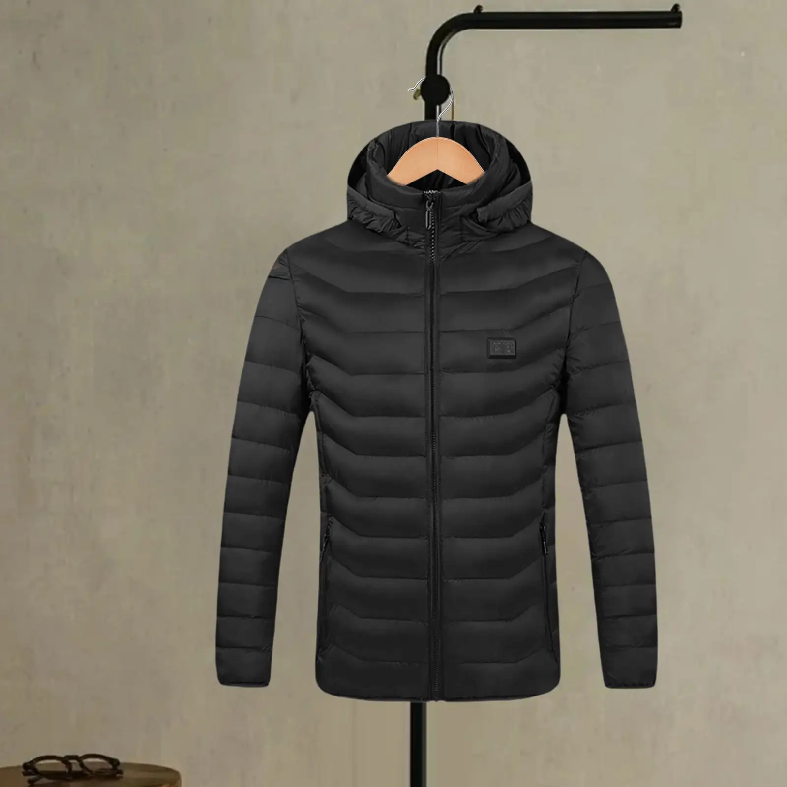 Winter Heating Warm Coat Hooded Windproof Outerwear Nylon Polyester Men’s Ski Jacket for Cold Environments