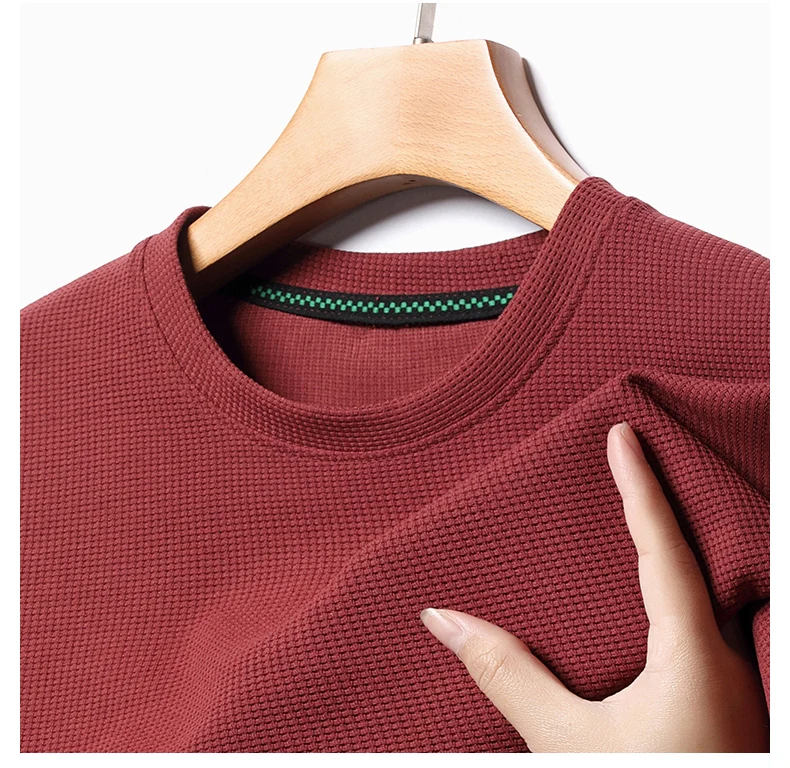 Short sleeved Polo shirShort sleeved Waffle Solid Polot fashion splicing men’s round neck top cotton daily short sleeved T-shirt