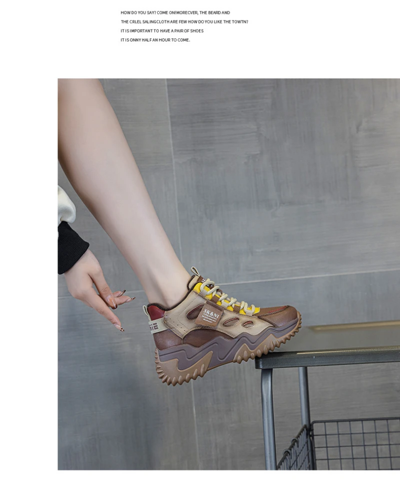 Womens Brown Green Color Block High Top Chunky Platform Dad Sneakers Fleece Lined Lace Up Height Increasing Warm Sports Shoes