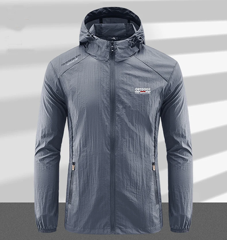 Summer Men Hiking Fishing Cycling Hooded Gym Sport Windbreaker Ultra Light Coat Men Outdoor Quick Dry Sun-Protective Thin Jacket
