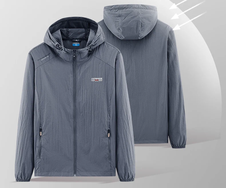 Summer Men Hiking Fishing Cycling Hooded Gym Sport Windbreaker Ultra Light Coat Men Outdoor Quick Dry Sun-Protective Thin Jacket