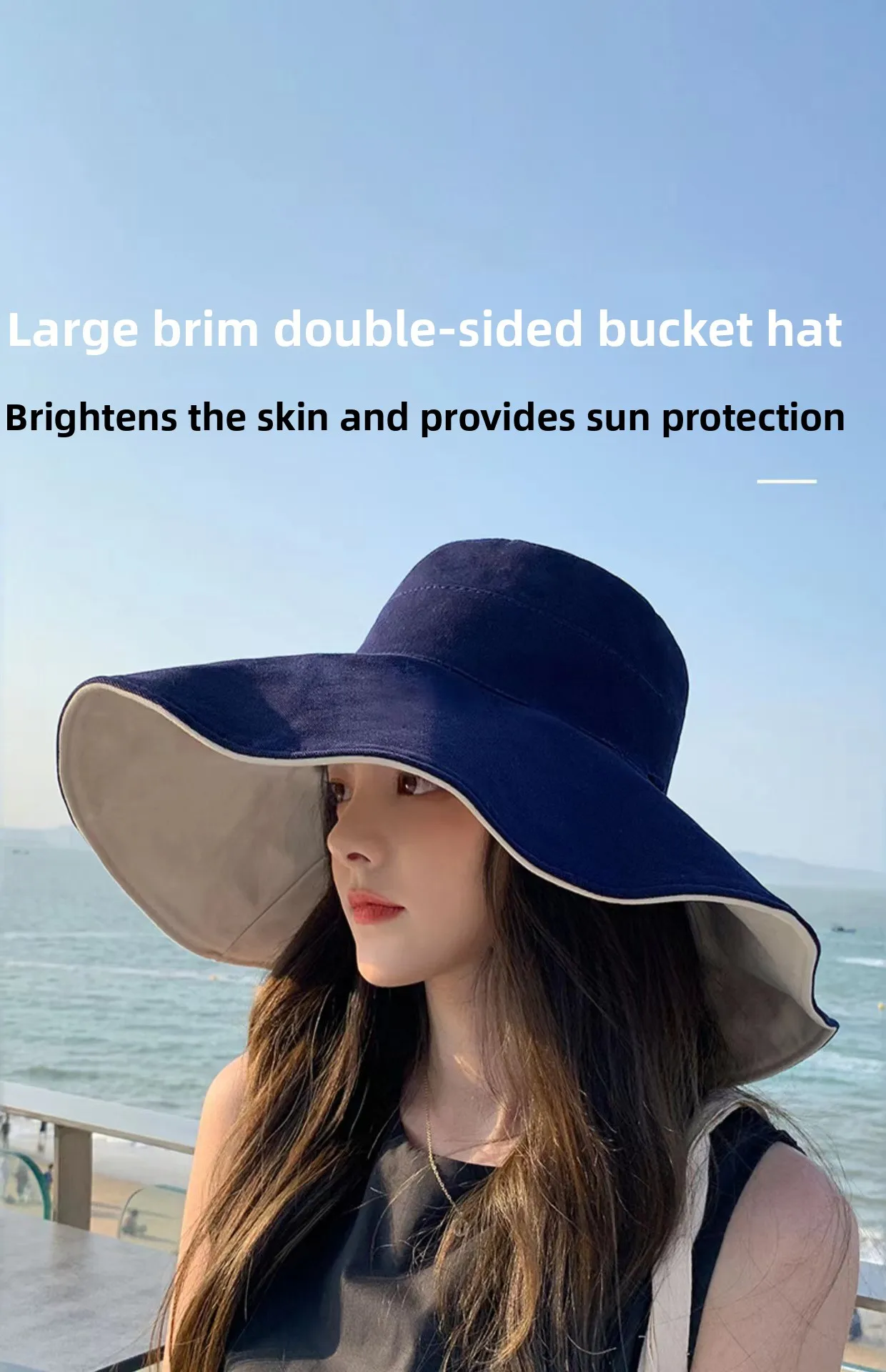 1Pc Doublesided Largebrim Hat Perfect for Summer Beach Style Outdoor Commuting Vacation Sun Protection Fashionable and Versatile
