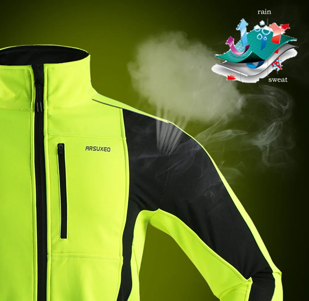 ARSUXEO Men’s Winter Cycling Jacket Thermal Fleece Softshell Windbreaker Waterproof Breathable Reflective Bicycle Clothing