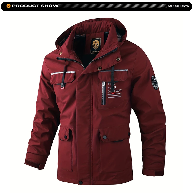 2025 Spring Autumn Men Outdoor Windbreak Removable Hooded Jacket Men Solid Casual Fashion Loose Jacket Coat Male Clothing Tops