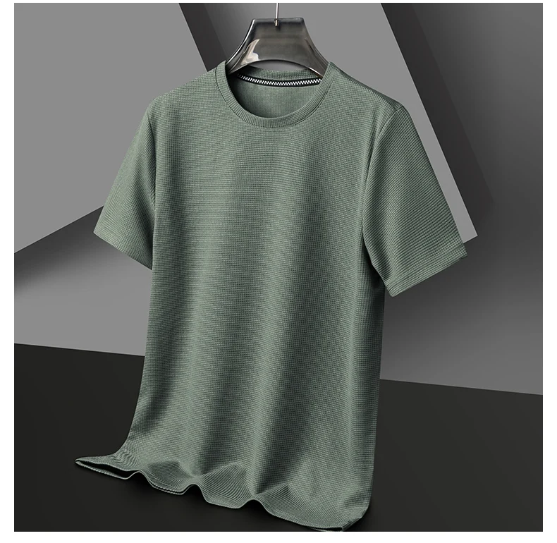 Short sleeved Polo shirShort sleeved Waffle Solid Polot fashion splicing men’s round neck top cotton daily short sleeved T-shirt