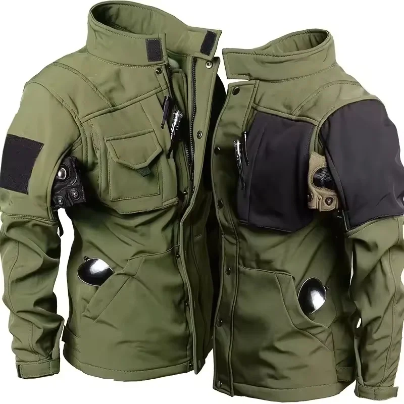 Tactical Shark Men’s Soft Shell Jacket Fleece Lined Waterproof Warm Outdoor Combat Coat with Multiple Pockets Windbreaker
