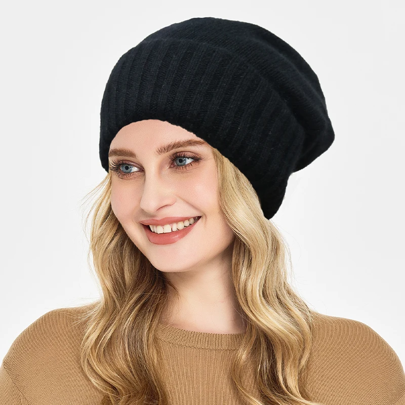 100shmere Beanie Hat for Women’s Winter Satin Lined Knitted Solid Skullies Cap Silk Lining Soft Warm Slouchy Bonnet