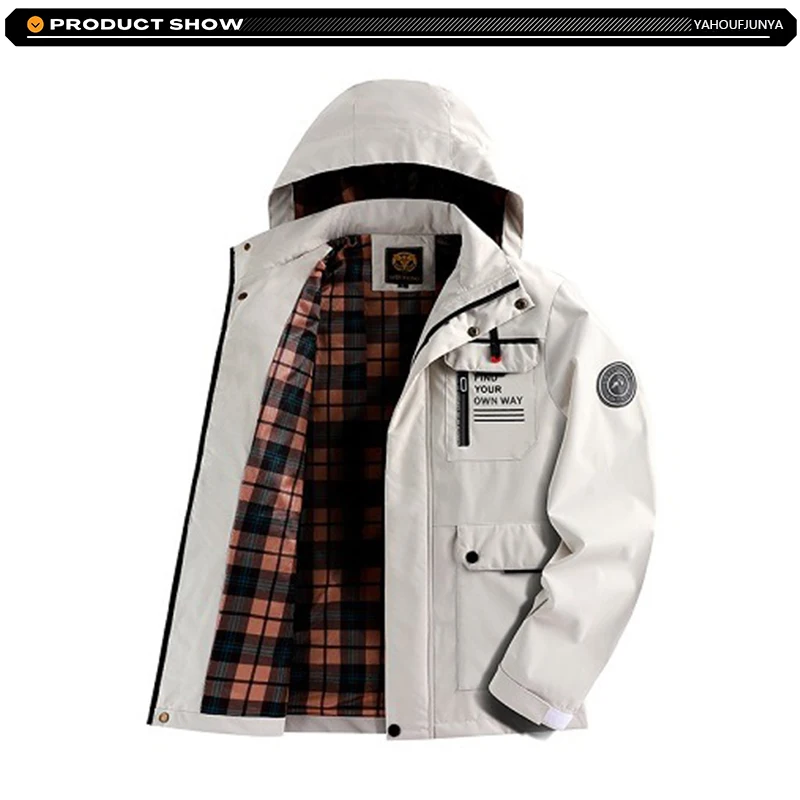 2025 Spring Autumn Men Outdoor Windbreak Removable Hooded Jacket Men Solid Casual Fashion Loose Jacket Coat Male Clothing Tops