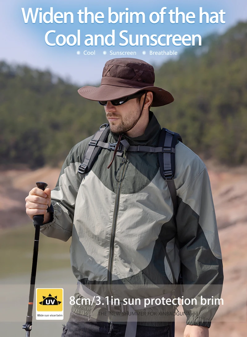Xinbaoguan 100% Nylon Spring/Summer Big Eaves Breathable Sunshade Fisherman Hat Men’s Sunscreen Sun Hat Fishing Hat