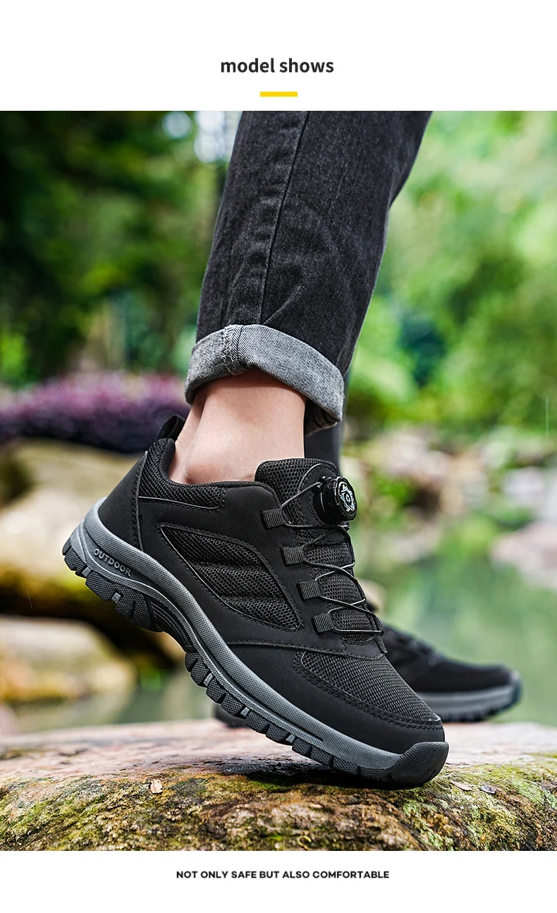 Male Sneakers Stylish Rotating Buckle Hiking Boots Solid Color Comfortable Non-slip Sporty Shoes Plus Size Men Shoes Leather