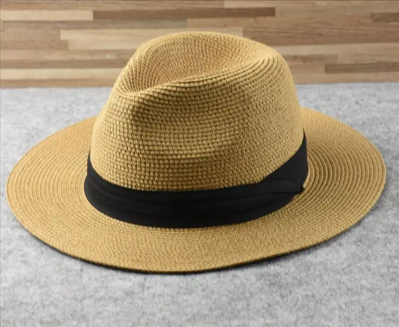 Male Foldable Big Head Straw Hat Panama Summer Outdoors Cowboy Hat Sandy Beach Sun Hats Man Plus Size Fedora Hat 57CM 60CM 64CM