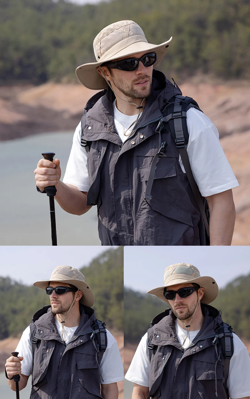 Xinbaoguan 100% Nylon Spring/Summer Big Eaves Breathable Sunshade Fisherman Hat Men’s Sunscreen Sun Hat Fishing Hat