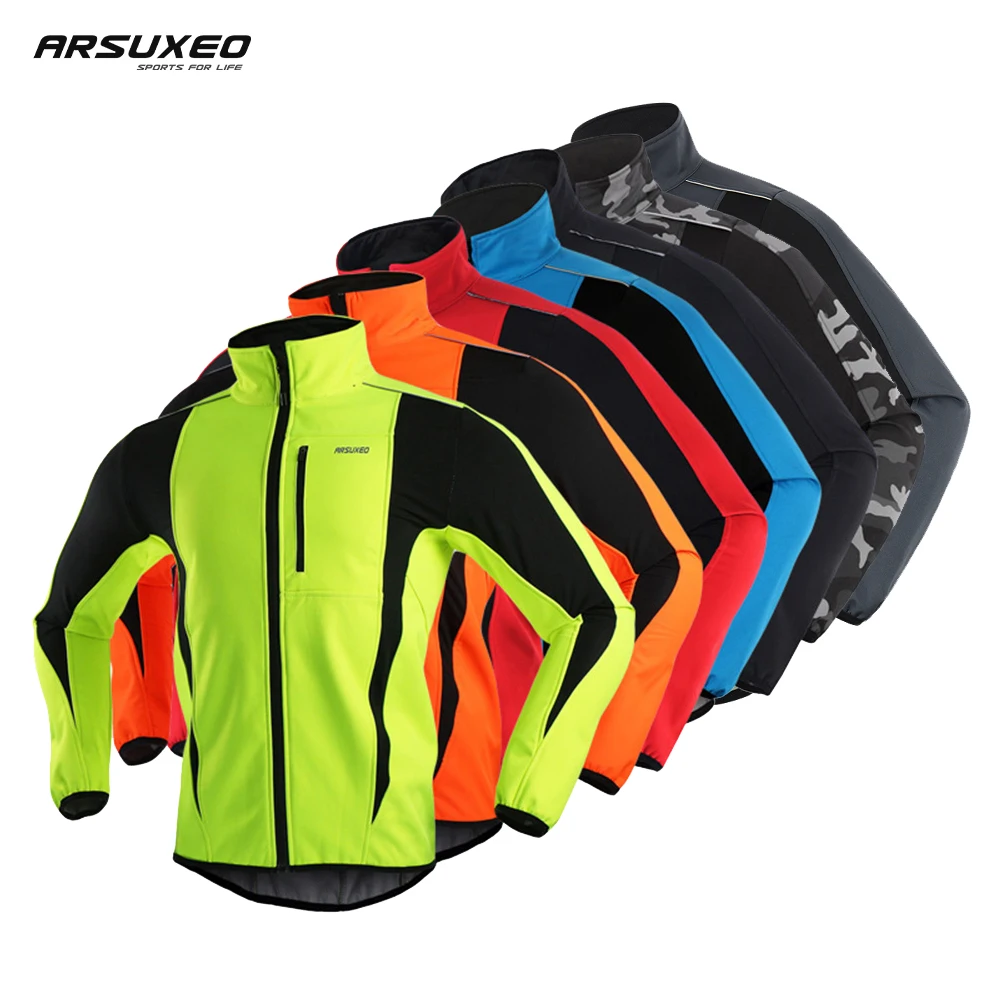 ARSUXEO Men’s Winter Cycling Jacket Thermal Fleece Softshell Windbreaker Waterproof Breathable Reflective Bicycle Clothing