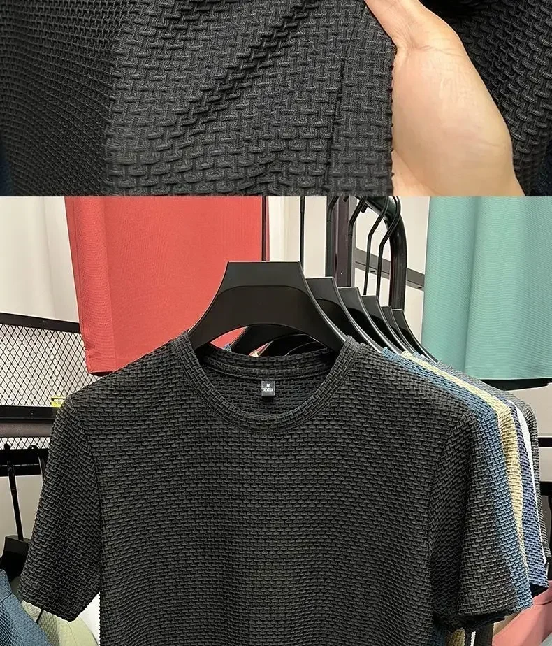 Summer Men’s Round Neck Short Sleeved T-shirt M-5XL Oversize Wrinkle Resistant Breathable Top Texture Fabric Versatile Tees