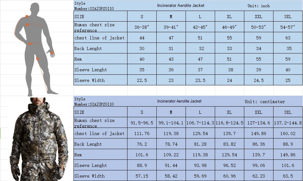 Ainfad Men’s fall winter camouflage waterproof insulation fishing Incinerator Aerolite Jacket hunting clothing