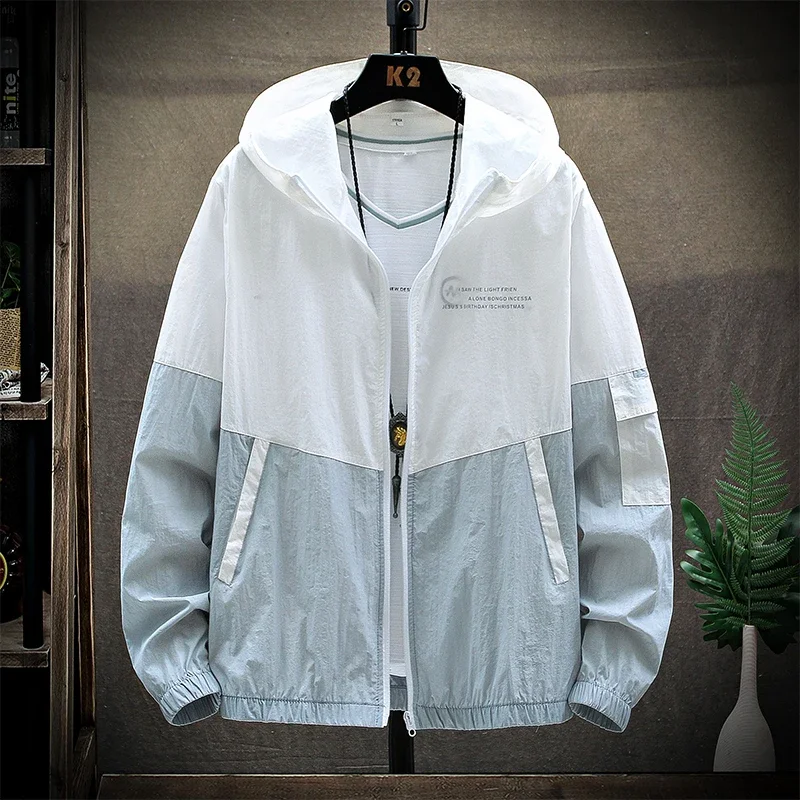 2025 Summer Skin Coats Men Ultra Light UV Sun Protection Big Size Hooded Windbreaker Jacket Men Striped Casual Outwear