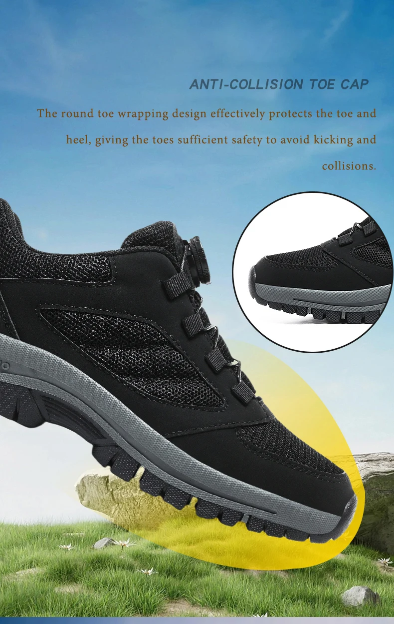 Male Sneakers Stylish Rotating Buckle Hiking Boots Solid Color Comfortable Non-slip Sporty Shoes Plus Size Men Shoes Leather