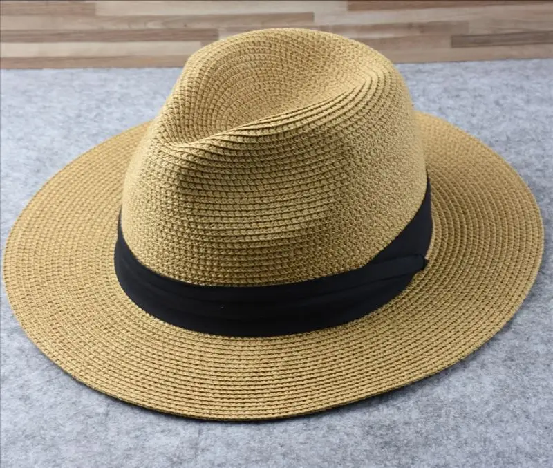 Male Foldable Big Head Straw Hat Panama Summer Outdoors Cowboy Hat Sandy Beach Sun Hats Man Plus Size Fedora Hat 57CM 60CM 64CM