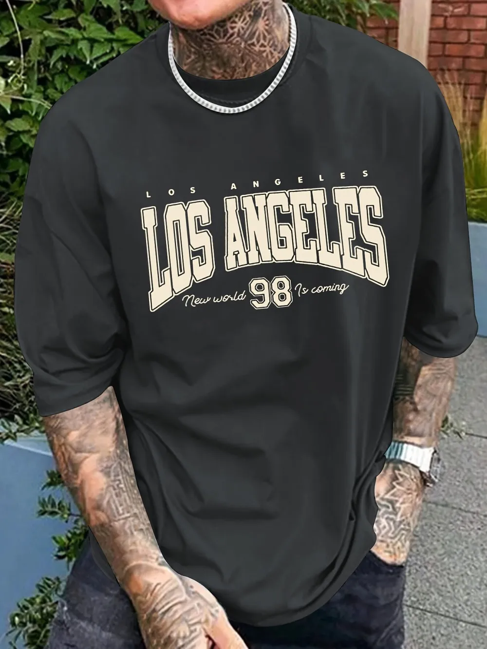 Fashionable new men’s summer Los Angeles printed breathable round neck T-shirt outdoor casual versatile top