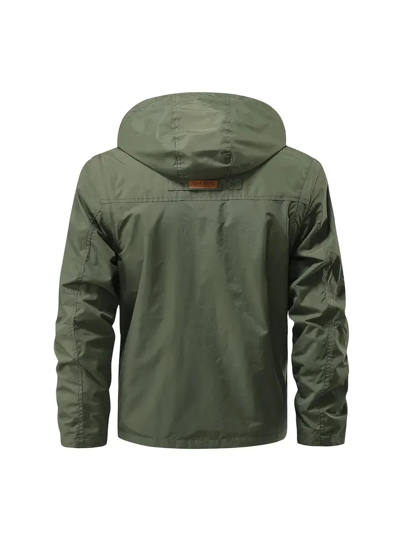 Detachable windproof sleeved hooded jacket suitable for outdoor activities men’s casual waterproof multi pocket jacket vest