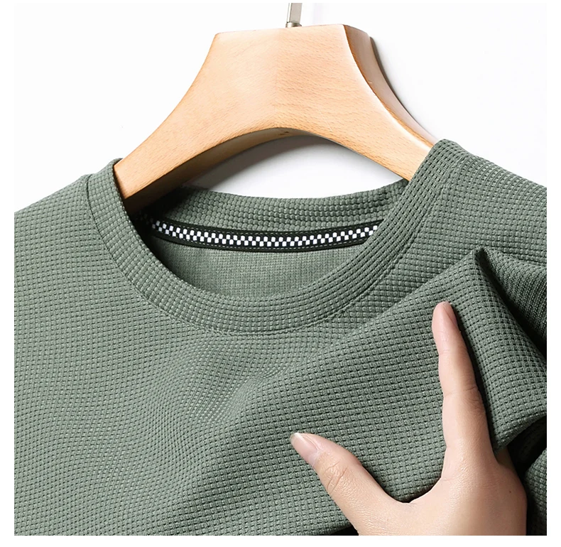 Short sleeved Polo shirShort sleeved Waffle Solid Polot fashion splicing men’s round neck top cotton daily short sleeved T-shirt