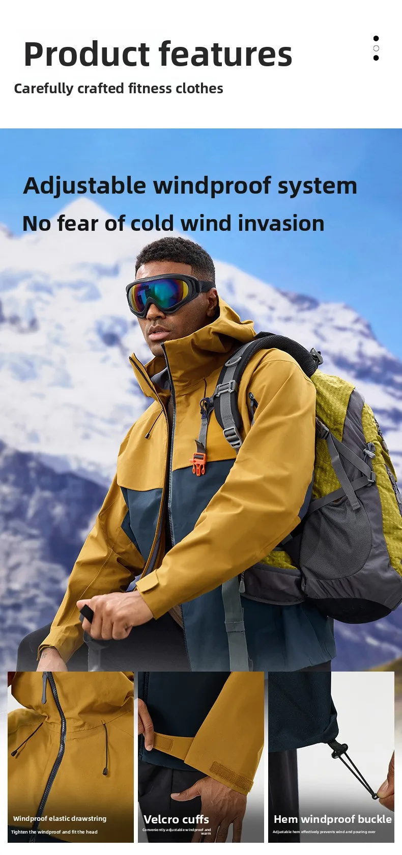 Autumn and winter hard-shell windbreaker windproof rainproof breathable outdoor hiking mountaineering ski suit hooded jacket